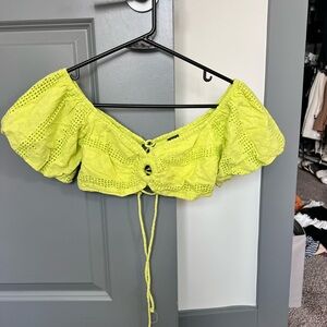 Wild Fable Lace-Up Off-Shoulder Blouse in Bright Yellow